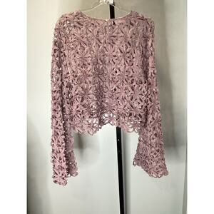 Willow & Root Flower Lace Top Dusty Rose/Purple Cropped Pullover Size S - Used